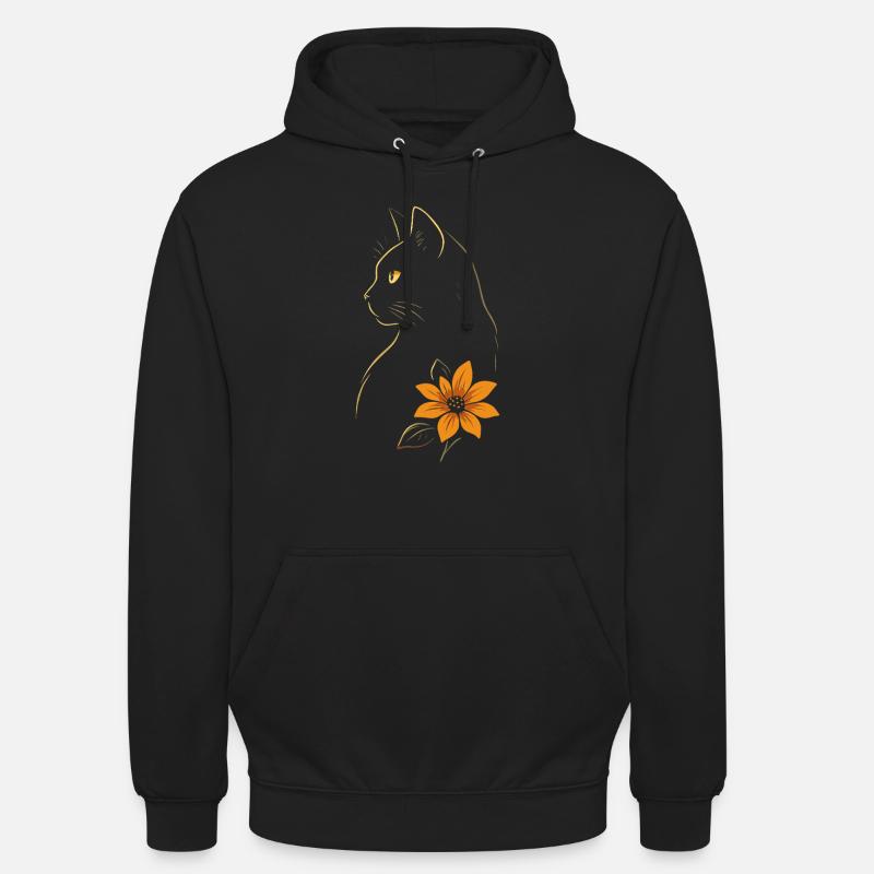 Chat Dessiné Fleur - Sweat-shirt à capuche unisexe - noir