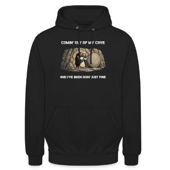 Auferstehung aus der Höhle Spruch - Unisex Hoodie - Schwarz - Vorne - Alina (178cm) & Michal (187cm)