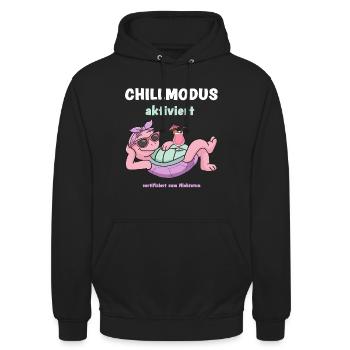 Schildkröte Chillmodus aktiviert: Pinke Lounge - Unisex Hoodie - Schwarz - Vorne - Alina (178cm) & Michal (187cm)