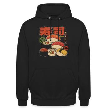 Sushi Retro Japan Style Illustration - Unisex Hoodie - Schwarz - Vorne - Alina (178cm) & Michal (187cm)