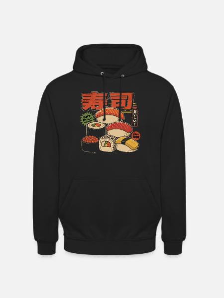 Sushi Retro Japan Style Illustration - Unisex Hoodie - black