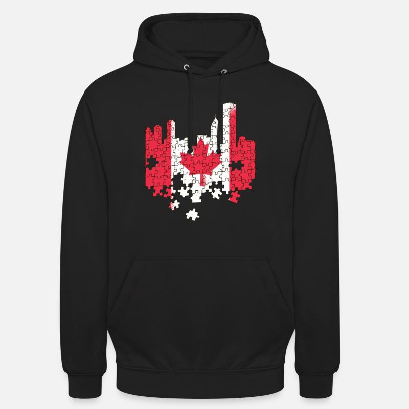 Puzzle drapeau du Canada Feuille d'érable du Canada Feuille d'érable - Sweat-shirt à capuche unisexe - noir