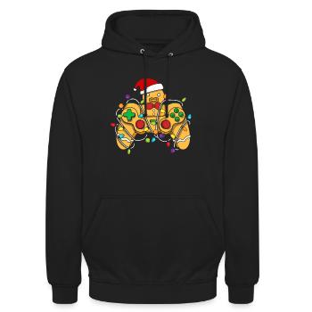 Christmas Gaming Controller Gingerbread - Unisex Hoodie - Schwarz - Vorne - Alina (178cm) & Michal (187cm)