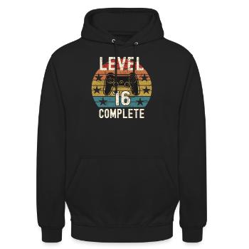 Gamer 16. Geburtstag Level 16 - Unisex Hoodie - Schwarz - Vorne - Alina (178cm) & Michal (187cm)