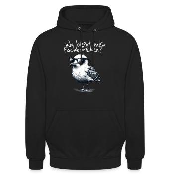 Wo bleibt mein Fischbrötchen Coole Möwe Spruch - Unisex Hoodie - Schwarz - Vorne - Alina (178cm) & Michal (187cm)
