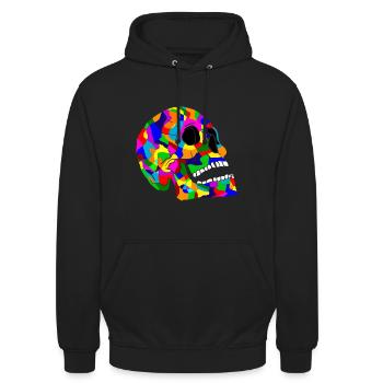 Bunter Totenkopf Schaedel Skull - Unisex Hoodie - Schwarz - Vorne - Alina (178cm) & Michal (187cm)