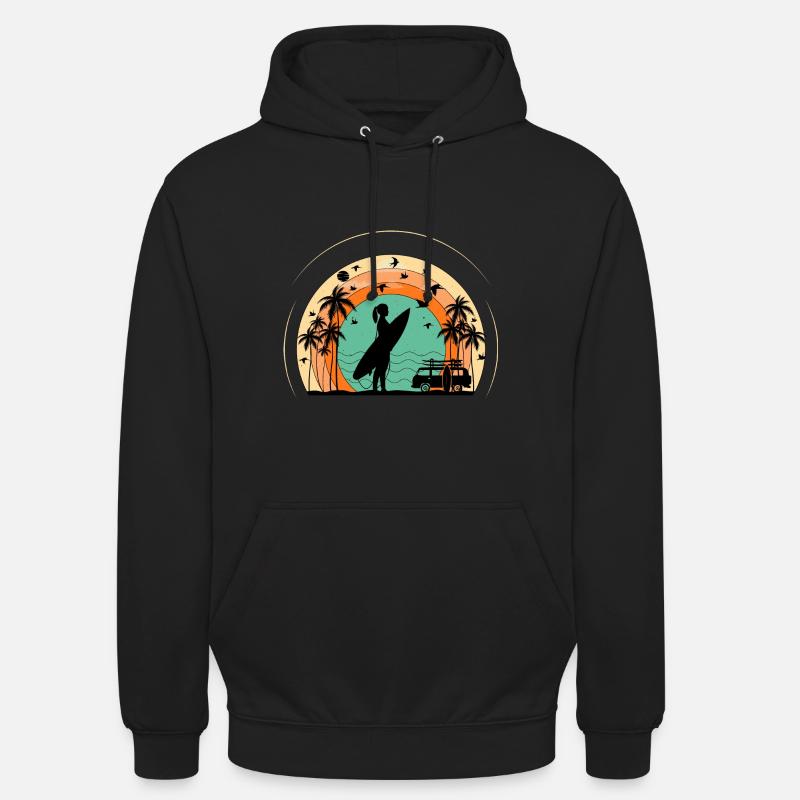 surf retro sunset - Sweat-shirt à capuche unisexe - noir