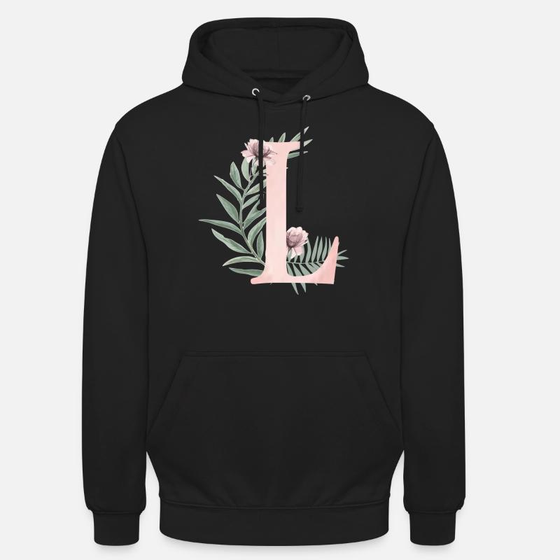 Lettre L avec des fleurs - Sweat-shirt à capuche unisexe - noir