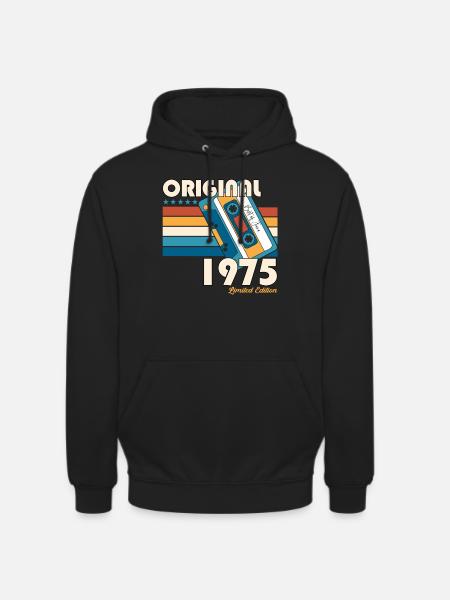 48th Birthday Man June Vintage 1975 Cassette - Unisex Hoodie - black