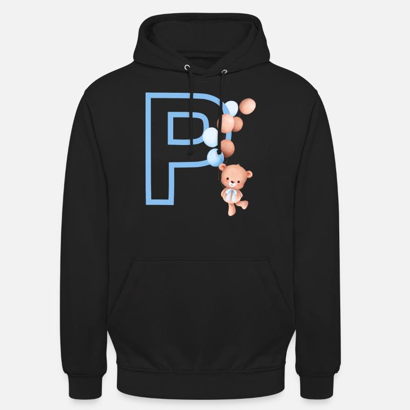 Blauer Buchstabe P Bär - Unisex Hoodie - Schwarz