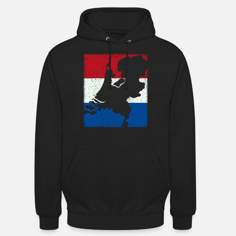 Pays-Bas drapeau avec carte / contour - Sweat-shirt à capuche unisexe - noir