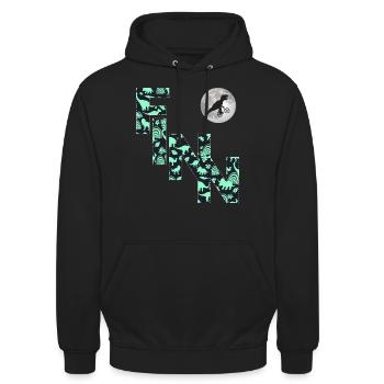 FINN - Beau prénom de garçon avec dinosaure - Sweat-shirt à capuche unisexe - noir - Devant - Alina (178cm) & Michal (187cm)