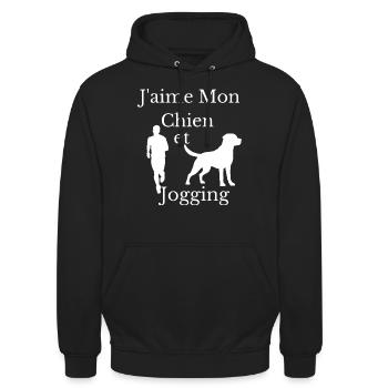 J aime Mon Chien - Sweat-shirt à capuche unisexe - noir - Devant - Alina (178cm) & Michal (187cm)