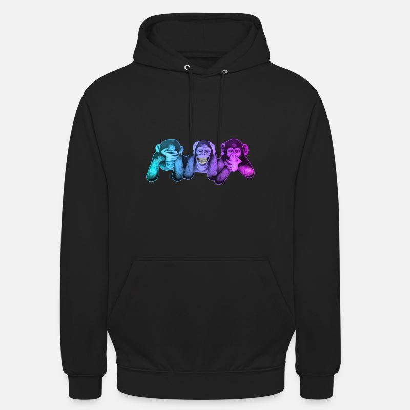 Les trois singes | 3 singes sages singes sages - Sweat-shirt à capuche unisexe - noir