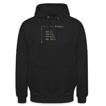 C # Eat Code Sleep Repeat - Programmeur - Sweat-shirt à capuche unisexe - noir - Devant - Alina (178cm) & Michal (187cm)