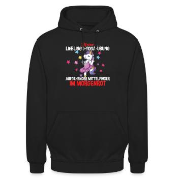 Einhorn Lieblings Yoga Übung Mittelfinger - Unisex Hoodie - Schwarz - Vorne - Alina (178cm) & Michal (187cm)