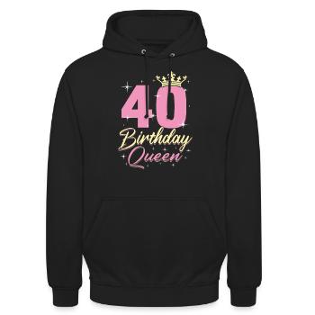 Birthday Queen 40. Geburtstag - Unisex Hoodie - Schwarz - Vorne - Alina (178cm) & Michal (187cm)