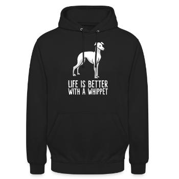Das Leben ist besser mit Whippets - Unisex Hoodie - Schwarz - Vorne - Alina (178cm) & Michal (187cm)