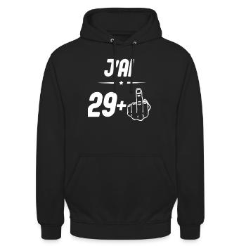 j ai 29 + doigt d honneur - Sweat-shirt à capuche unisexe - noir - Devant - Alina (178cm) & Michal (187cm)