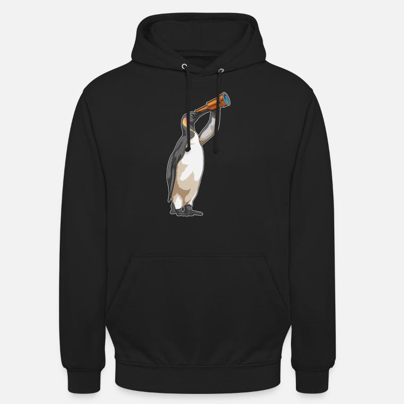 Pingouin avec télescope - Sweat-shirt à capuche unisexe - noir