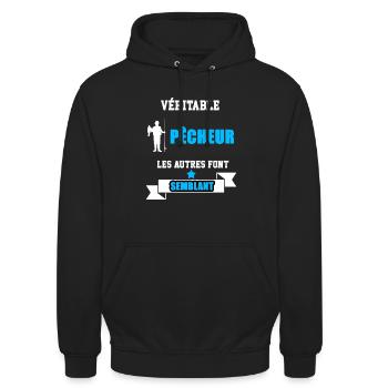 véritable pêcheur les autres font semblant - Sweat-shirt à capuche unisexe - noir - Devant - Alina (178cm) & Michal (187cm)
