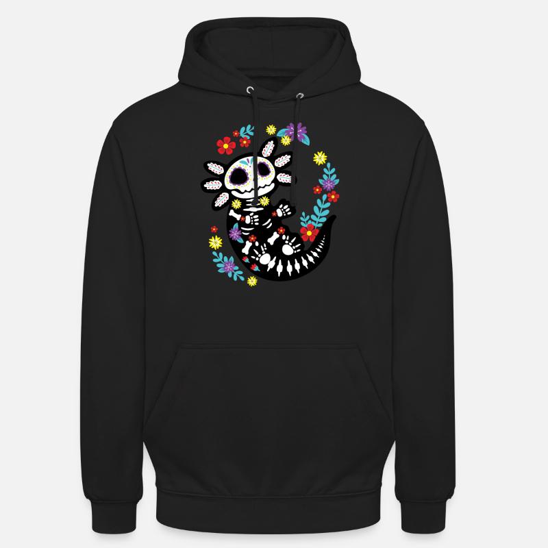 Axolotl Sugar Skull Fleurs mexicaines - Sweat-shirt à capuche unisexe - noir
