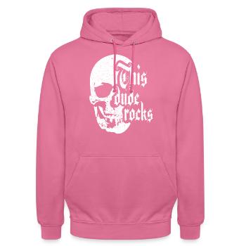Rock Metal Punk Totenkopf Rocker Musik - Unisex Hoodie - Pink - Vorne - Alina (178cm) & Michal (187cm)