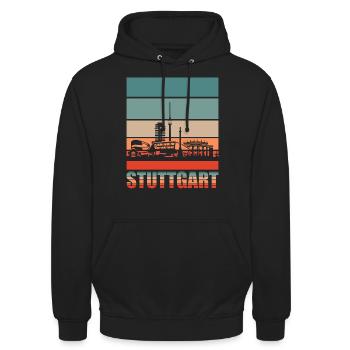 Stuttgart Retro Skyline Stadt - Unisex Hoodie - Schwarz - Vorne - Alina (178cm) & Michal (187cm)