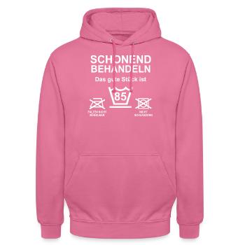 85. Geburtstag 85 Jahre Spruch - Unisex Hoodie - Pink - Vorne - Alina (178cm) & Michal (187cm)