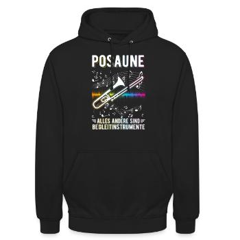 Posaune Begleitinstrument Posaunist - Unisex Hoodie - Schwarz - Vorne - Alina (178cm) & Michal (187cm)