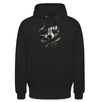 Waschbär-Gesicht Süßer Waschbär Zerrissen Riss - Unisex Hoodie - Schwarz - Vorne - Alina (178cm) & Michal (187cm)