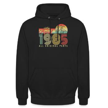 Geboren April 1985 - Unisex Hoodie - Schwarz - Vorne - Alina (178cm) & Michal (187cm)