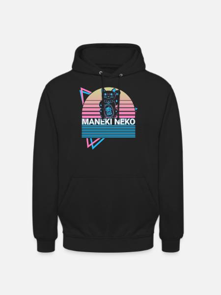 Maneki Neko Cat Retro Gift - Unisex Hoodie - black