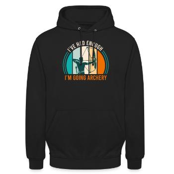 Mir reichts ich gehe Bogenschießen Bogensport - Unisex Hoodie - Schwarz - Vorne - Alina (178cm) & Michal (187cm)