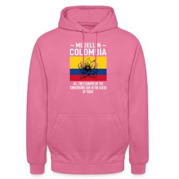 Medellin Kolumbien Blumen Flagge - Unisex Hoodie - Pink - Vorne - Alina (178cm) & Michal (187cm)
