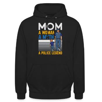 Mama A woman A myth A police legend - Unisex Hoodie - black - Front - Alina (178cm) & Michal (187cm)