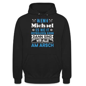 Name Michael reparieren Arbeit Büro lustig Fun - Unisex Hoodie - Schwarz - Vorne - Alina (178cm) & Michal (187cm)