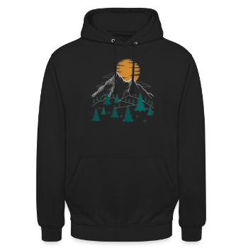 Natur Wandern Aufdruck Berg Motiv - Unisex Hoodie - Schwarz - Vorne - Alina (178cm) & Michal (187cm)