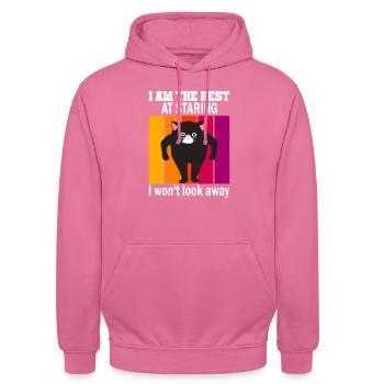 Starrende Katze - Katzen Starren - Unisex Hoodie - Pink - Vorne - Alina (178cm) & Michal (187cm)