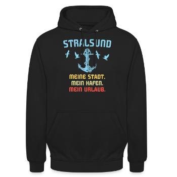 Urlaub Stralsund Sprüche - Unisex Hoodie - Schwarz - Vorne - Alina (178cm) & Michal (187cm)