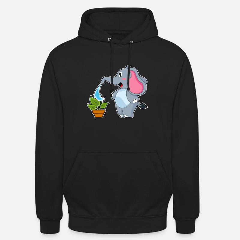 Éléphant avec plante - Sweat-shirt à capuche unisexe - noir