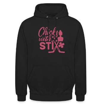 Eishockey Schlittschuhe Puck Hockey Frauen - Unisex Hoodie - Schwarz - Vorne - Alina (178cm) & Michal (187cm)