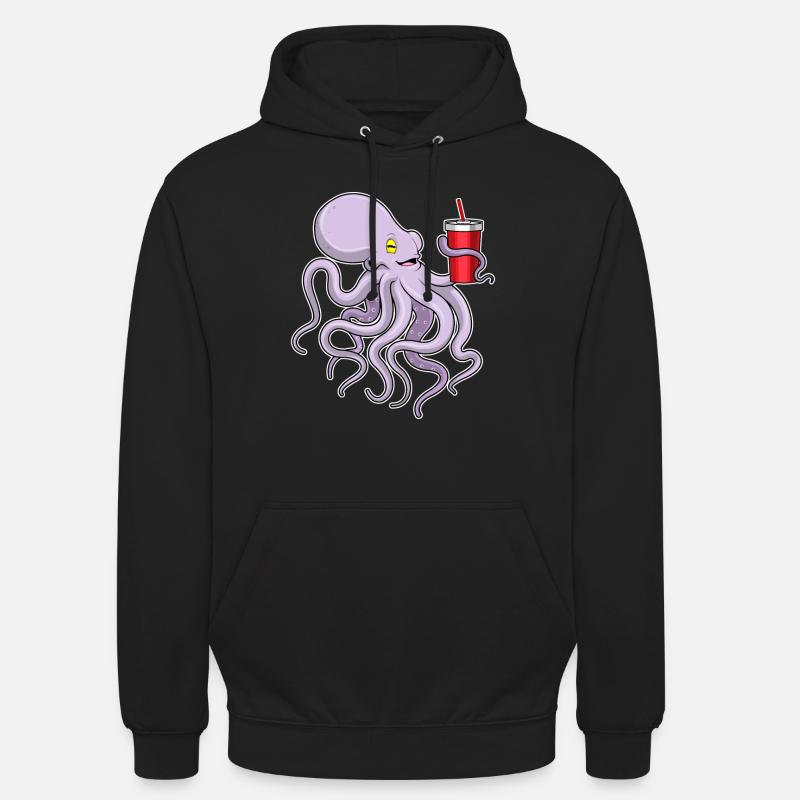 Krake mit Trinkbecher - Unisex Hoodie - Schwarz
