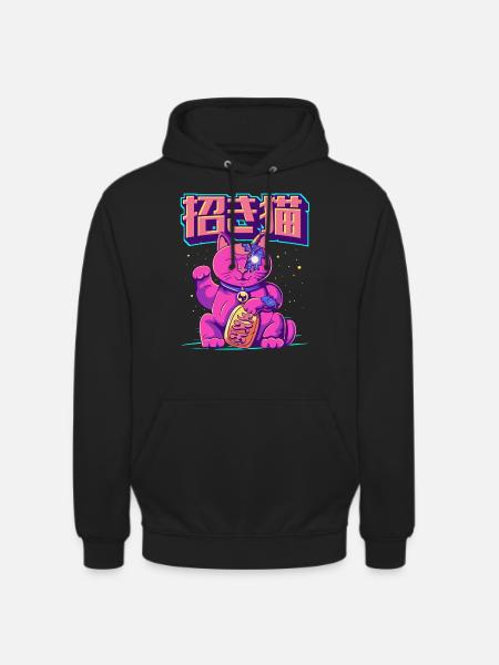 Cyborg Maneki Neko Cat Japansk Cyber Æstetik - Hættetrøje unisex - sort