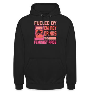 Alimenté par les boissons énergisantes et la colère féministe - Sweat-shirt à capuche unisexe - noir - Devant - Alina (178cm) & Michal (187cm)