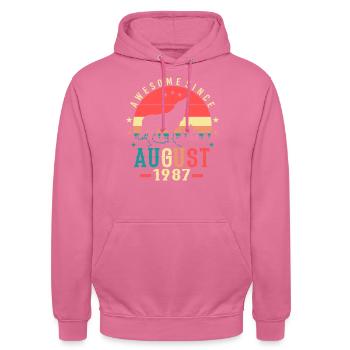 Geboren 1987 Im August - Unisex Hoodie - Pink - Vorne - Alina (178cm) & Michal (187cm)