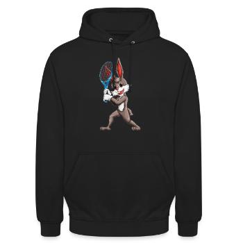 Hase Kaninchen Tennis Sport Design Tennisschläger - Unisex Hoodie - Schwarz - Vorne - Alina (178cm) & Michal (187cm)