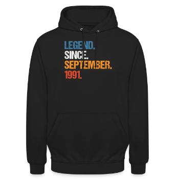 Légende depuis septembre 1991 Anniversaire - Sweat-shirt à capuche unisexe - noir - Devant - Alina (178cm) & Michal (187cm)