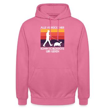 Alle Verrückt Hier Komm Schildkröte Wir Gehen - Unisex Hoodie - Pink - Vorne - Alina (178cm) & Michal (187cm)
