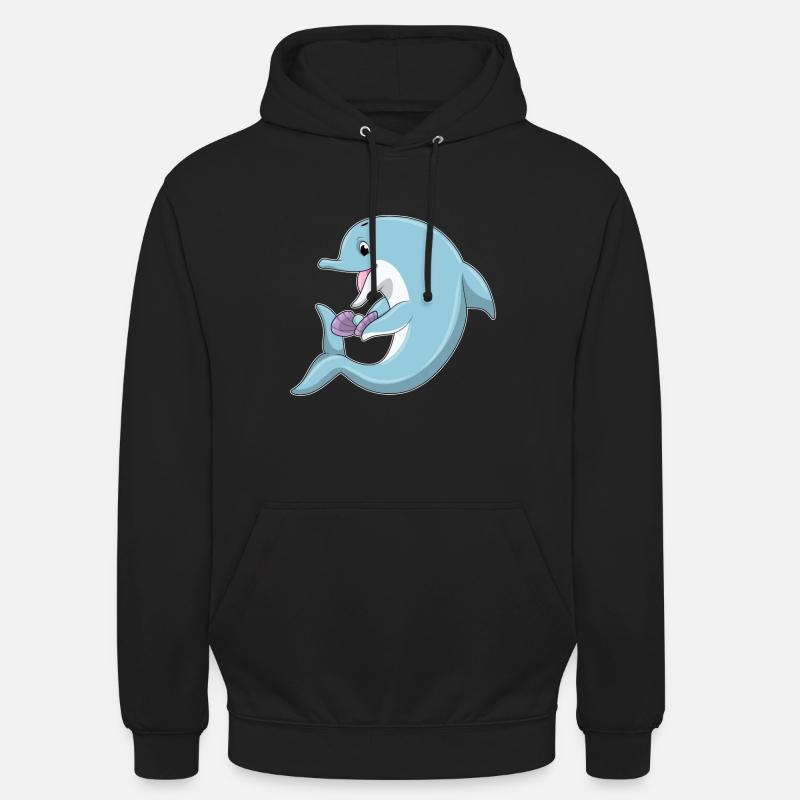 Dauphin avec perle - Sweat-shirt à capuche unisexe - noir